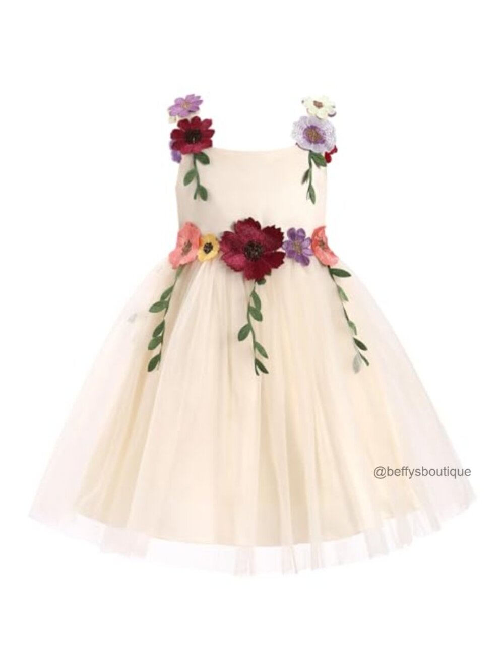 Tulle Flower Girl Princess Dress, Square Neck Sleeveless A-line with Floral